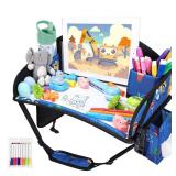 WENRENER Kids Travel Tray for Airplane - Toddler Car Seat Table Tray, Road Trip Essentials for Boys & Girls, Carseat Lap Desk for Kids Road Trip Activities (Dark Blue Car)