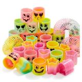 JOYIN 120 Pcs Spring Rainbow Party Favor, Mini Plastic Coil Spring Toy, Fidget Stress Coil Mini Springs Bulk Toys for Carnival Prize Birthday, Halloween Goodie Bag Stuffers