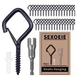 Sexoeie 35 PCS Eye Screw Hooks for Hanging Heavy Duty with Safety Buckle.Metal Ceiling Hooks for Hanging Plants,Cup,Wind Chime,Bird Feeders,Christmas String Lights at Indoor&Outdoor,2.36 Inches Black