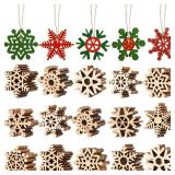 100 Pcs Christmas Unfinished Wooden Snowflake Ornaments Snowflake Hanging Cutouts Blank Wood Slices with Cord Craft Embellishments for Xmas Tree Decorations (Natural Color,4 Inches)