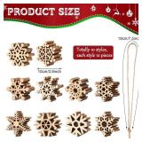 100 Pcs Christmas Unfinished Wooden Snowflake Ornaments Snowflake Hanging Cutouts Blank Wood Slices with Cord Craft Embellishments for Xmas Tree Decorations (Natural Color,4 Inches)