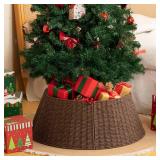 OIAHOMY Christmas Tree Collar, Wicker Holiday Tree Skirt & Stand Base Cover,Paper Rope Christmas Decor, Brown-27 inch