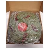 6 Pcs Small Christmas Norfolk Wreaths 15 Inch Christmas Kitchen Cabinet Mini Wreath Real Touch with Bow Ribbon Cedar Red Berry for Xmas Front Door Window Chair Fireplace Table Pillar Farmhouse Decor