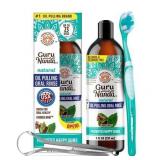 FACTORY SEALED - GuruNanda CocoMint Oil Pulling Natural Mouthwash with Essential Oils & Vitamins D3 E K2 - Toothbrush & Tongue Scraper - 8 oz
