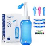 APPEARS NEW - MAOEVER Neti Pot Sinus Rinse Bottle Nose Wash Cleaner Pressure Rinse Nasal Irrigation for Adult & Kid BPA Free 300 ML with 30 Nasal Wash Salt Packets and Sticker Thermometer(Blue)