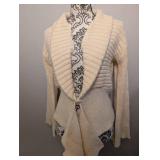 Cream Ribbed Cardigan Sweater - Medium