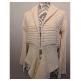 Cream Ribbed Cardigan Sweater - Medium