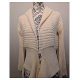 Cream Ribbed Cardigan Sweater - Medium