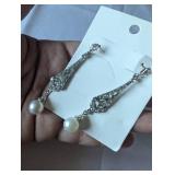 Art Deco Style Costume Pearl Drop Earrings