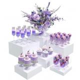 Buffet Risers, Food Display Risers for Party, White Acrylic Risers Display Stand for Buffet Table, Catering Displays for Dessert, Cube Box Nesting Riser with Hollow Bottoms (5x6"x7"x8"x9"x10" 6 PCS)