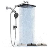 Wide High Pressure Rain Shower Head with Handheld, Handheld Shower Heads with Multi Spray Modes, Rainfall Combo with 15 Metal Extension Arm, Detachable Dual Shower, Bathroom Decor, Chrome Silver - Ret