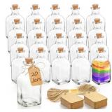 20 Pack Glass Bottles with Cork Stoppers, 3.4 oz Small Vintage Style Favor Jars, Clear Empty Cork Bottles for Party Favors, DIY Craft.  NO STRING OR TAGS. - Retail: $26