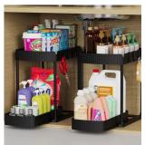 Multi-Purpose Pull-Out Storage Organizers, Under Sink/Cabinet Organizers and Storage for Bathroom & Kitchen, Black, 12.8 Inches, 2 Packs - Retail: $27