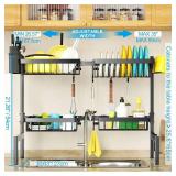 2-Tier 4 Baskets Over The Sink Dish Drying Rack, 26.57-35", Large Sink Rack for Kitchen, Extensible and Adjustable, Saving Kitchen Space - Retail: $23