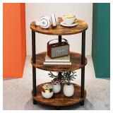 Small Round Side Table - 3-Tier Oval Accent Table for Small Spaces, Rustic Wood and Metal Couch End Table, Nightstand for Bedroom or End Table Living Room, Easy to Assemble, Rustic Brown - Retail: $20