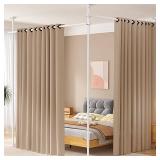 Room Divider No Drilling Curtain Rod Wall Divider for Room Separation, 4-10ft(H) 28-114inch(W) Adjustable, Heavy Duty Partition Space Separator Freestanding Tension Curtain Stand, White - Retail: $40