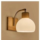 Globe Milk White Glass Wall Lamp Nordic Solid Wood Wall Sconce Adjustable Bedroom Bedside Reading Lighting, Modern Retro Half Globe Wooden Home Decor Lighting Fixture for Loft Living Room