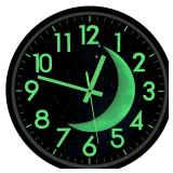 LED Light Up Wall Clocks Glow in Dark, 12 Inch Silent Wall Clock Battery Operated, Blue Moon Night Light Wall Clocks for Living Room Decor, Sound Control Glow in The Dark Wall Clock for Bedroom - Reta