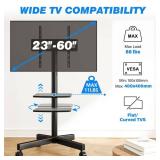 Mobile TV Stand for 23-60 Inch LCD LED Flat/Curved Panel Screen TVs up to 88 lbs, Rolling TV Stand with Adjustable Shelf & Tilt, Portable Floor Stand on Wheels for Bedroom, Living Room, Office - Retai