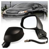 Left Driver side Mirror Fits 2012-2015 Honda Civic with Power Glass Non-heated Without Turn Signal Light Replaces 76252TR0A01 (3 Pins) - Retail: $42
