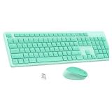 K786 Wireless Keyboard and Mouse Combo, 2.4GHz Lag-Free Wireless, Full Size Ergonomic Keyboard Silent Mouse for Windows Mac PC Laptop, 12 FN Shortcuts, Long Battery Life - Mint Green - Retail: $20