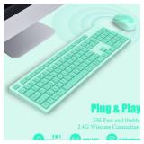 K786 Wireless Keyboard and Mouse Combo, 2.4GHz Lag-Free Wireless, Full Size Ergonomic Keyboard Silent Mouse for Windows Mac PC Laptop, 12 FN Shortcuts, Long Battery Life - Mint Green - Retail: $20