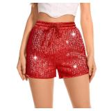 Sequin Shorts for Women Elastic High Waisted Sparkle Rave Short Casual Party Pants Clubwear Night-Out Red. Medium - Retail: $20