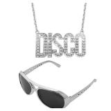 2pcs 50s 60s 70s Disco Costume Accessories for Men Disco Glasses and Necklace Set for Rock Hippies Cosplay Halloween (Sliver) - Retail: $8