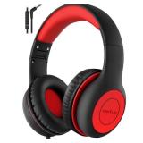 EarFun Kids Headphones Wired with Microphone, 85/94dB Volume Limit Headphones for Kids, Portable Wired Headphone with Shareport, Stereo Sound Foldable Headset for School/Tablet/iPad/Kindle, Black Red 