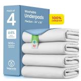 Washable Underpads, Heavy Absorbency Reusable Incontinence Pads for Kids, Adults, Elderly, and Pets - Waterproof Protection (White & Blue, 34x36" (Pack of 4)) - Retail: $23"