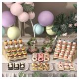 2 Set Large Wooden Tiered Riser Display Stands for Vendor Events, Stackable Perfume Organizer Cologne Stand for Men Women, Wooden Cupcake Dessert Stand, Wood Dessert Table Display Set, Food Display Ri