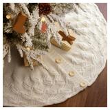 36 inch Christmas Tree Skirt: Pencil Tree Skirt for 6ft Tree, Crossed Edge Knit Cream White Small Tree Skirt, Vintage Tree Skirts, Rustic Farmhouse Christmas Decorations