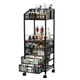 HapiRm Makeup Organizer Storage Cart - Floor Skincare Make Up Storage with 4 Drawers, Rolling Makeup Cart Vanity Organizer Cosmetics Display Cases Holder for Skin Care Perfume Nail Polish