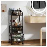 HapiRm Makeup Organizer Storage Cart - Floor Skincare Make Up Storage with 4 Drawers, Rolling Makeup Cart Vanity Organizer Cosmetics Display Cases Holder for Skin Care Perfume Nail Polish