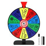 Retbtnm 14 Inch Spinning Prize Wheel, 10 Slots Color Spinner with Stand, Heavy Duty Roulette Wheel of Fortune Spin with Dry Eraser Marker & Eraser for Holiday Activities, Trade Shows, Carnivals