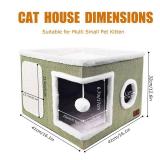 Cat Beds for Indoor Cats - Foldable Cat Hideaway with Hanging Fluffy Ball and Scratch Pad, Large Cat Bed Cave with Reversible Cushion for Multi Small Pet Kitten, Green