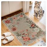 Lahome Floral Washable Kitchen Rug, Ultra-Thin Fall Door Mat, Indoor Entrance Stain Resistant Boho Small Low-Pile Throw Rug for Bathroom Bedroom (2x3ft, Brown)