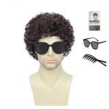 Traqur Short Curly Wig for Men,Buddy the Elf Wig,Pelucas Para Hombres,Home Alone Costume (Dark Brown)