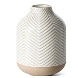 Small Boho Vase for Decor,Rustic Farmhouse Vase for Pampas Grass,Eucalyptus Set and Tiny Stem Flowers,Ceramic for Centerpieces, 5.3 Inch,Wave-Arctic White