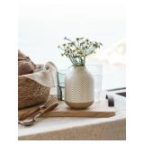 Small Boho Vase for Decor,Rustic Farmhouse Vase for Pampas Grass,Eucalyptus Set and Tiny Stem Flowers,Ceramic for Centerpieces, 5.3 Inch,Wave-Arctic White