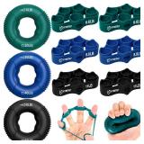 FitBeast Hand Grip Strengthener, Finger Exerciser, Forearm Strengthener Kit - 9 Pack, Targeted Hand & Forearm Strength, Relief & Recovery Kit (Deep Blue) - one missing