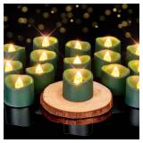 Homemory Green Tea Lights Candles Battery Operated, 200+Hour Flameless Flickering Fake Electric LED Colored Tealights Candles for Christmas, Theme Party, Seasonal Celebrations, 24-Pack