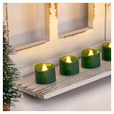 Homemory Green Tea Lights Candles Battery Operated, 200+Hour Flameless Flickering Fake Electric LED Colored Tealights Candles for Christmas, Theme Party, Seasonal Celebrations, 24-Pack