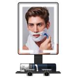 Heated Shower Mirror Fogless for Shaving, Anti Fog Shower Mirror with Light, 5000mAh Rechargeable Large 12.5 8" Fog Free Mirror for Shaving with Razor Holder for Men & Woman, Removable, NO-Drillin