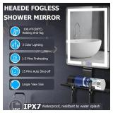 Heated Shower Mirror Fogless for Shaving, Anti Fog Shower Mirror with Light, 5000mAh Rechargeable Large 12.5 8" Fog Free Mirror for Shaving with Razor Holder for Men & Woman, Removable, NO-Drillin