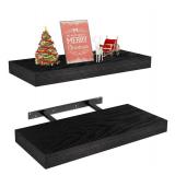 Vervida Black Floating Shelves for Wall, Rustic Wood Wall Mounted Shelves with Invisible Brackets for Decor & Storage, Floating Shelf for Living Room, Bathroom (Set of 2)