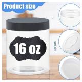 Crazystorey Plastic Jars with Lids, 16 oz Plastic Containers with Lids Clear Airtight Container Storage Jar Mason Jars for Dry Food Peanut Butter Honey Jam Cosmetics, Pack of 16 (16 PCS Black Lids)