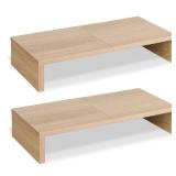 TEAMIX 2 Pack Monitor Stand Riser-20 inch, Wooden Desktop Riser for TV/PC/Laptop/Printer, Cozy Monitor Riser with Storage, Computer Stand Space-Saving