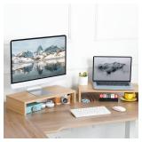 TEAMIX 2 Pack Monitor Stand Riser-20 inch, Wooden Desktop Riser for TV/PC/Laptop/Printer, Cozy Monitor Riser with Storage, Computer Stand Space-Saving