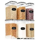 HKJ Chef Cereal Containers Storage Set (4L / 135.2oz), 6PCS Airtight Food Storage Containers with Lids, Cereal Dispensers for kitchen Pantry Organizers and Storage with Pour Spout, 20 Labels, Marker